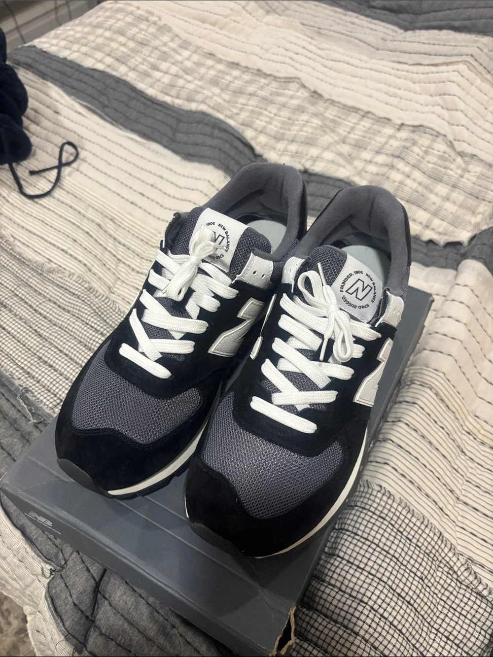 New Balance 574 Rugged Black, Gray & White Retro Runner